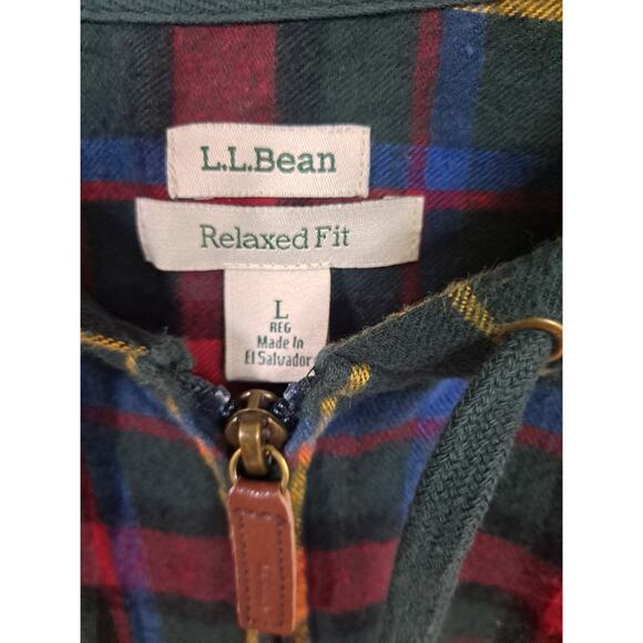 L.L. Bean Relaxed Fit Full Zip Plaid Flannel Hooded Lightweight Jacket Size L - Picture 6 of 9